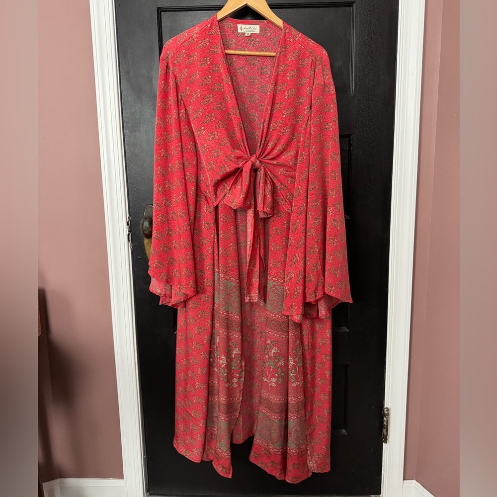 Kantha Bae Red Floral Women's Wrap Dress/Duster